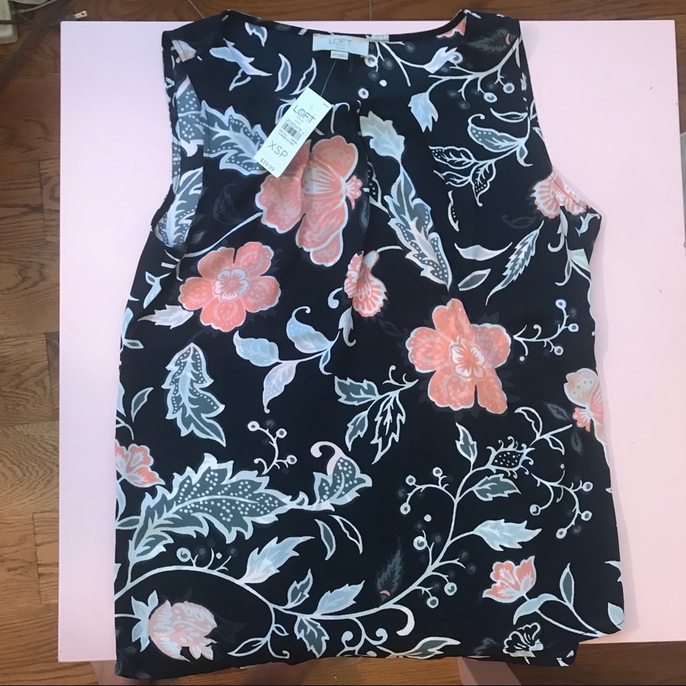 NWT LOFT Floral navy/ pink tank blouse